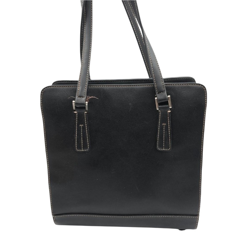 Liz Claiborne Shoulder Bag Womens Black Tote Purse Red Lining Pockets‎ Organizer